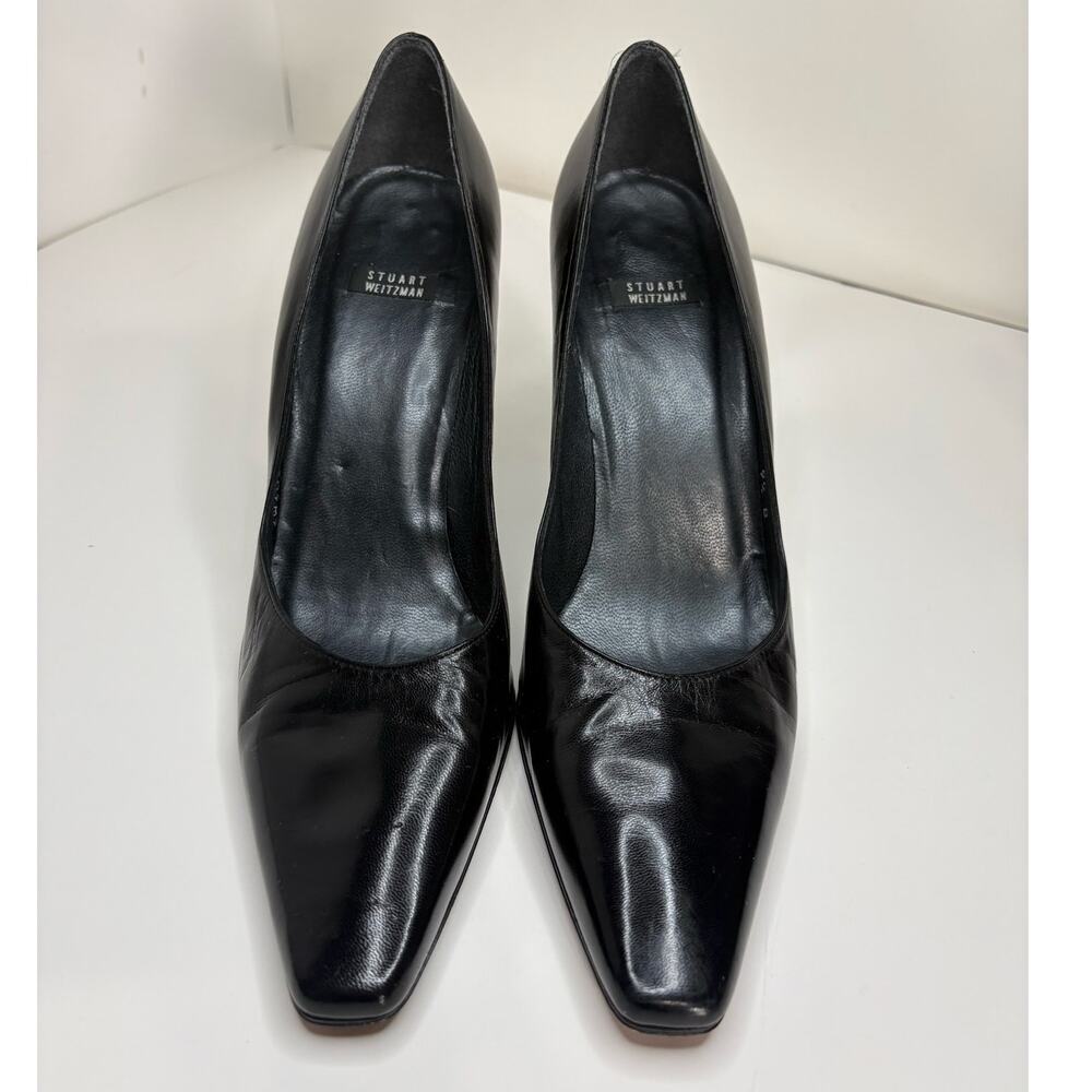 Stuart Weitzman Black Leather Stiletto Heels Pumps Size 9.5